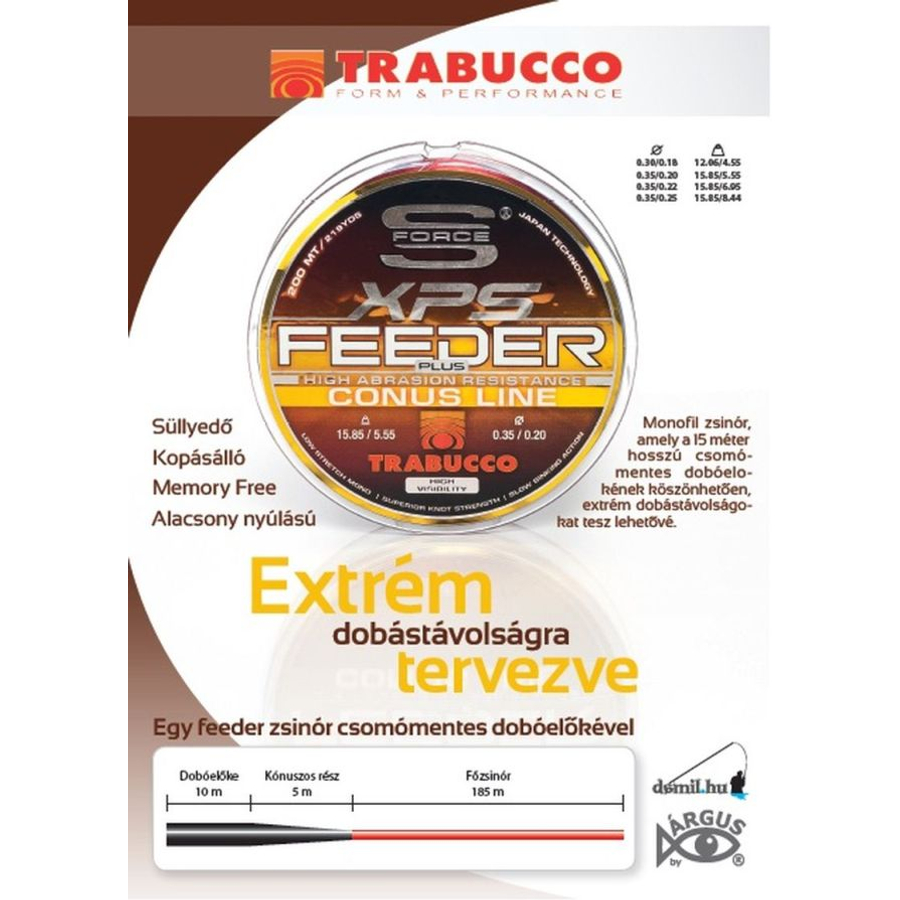 Trabucco S-Force Feeder Plus Conus 200 m 0,35-0,25 mm elvékonyodó távdobó zsinór